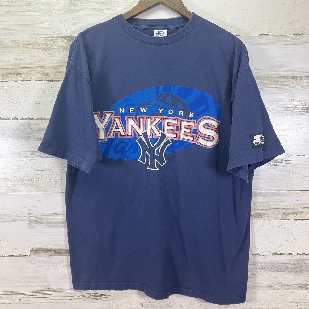 STARTER Vintage 1990s Mens Navy Blue Vintage MLB New York Yankees T Shirt Sz L
